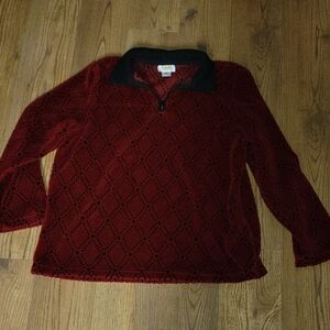 Talbots Red and Black Diamond-Pattern Half-Zip Sweater
